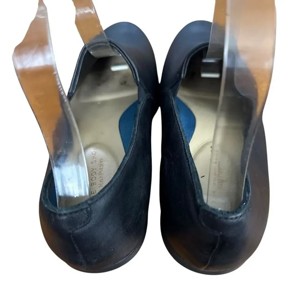 Hush Puppies The Body Shoe Maria Black Wedge Leather Comfort Shoes Slip On sz 8